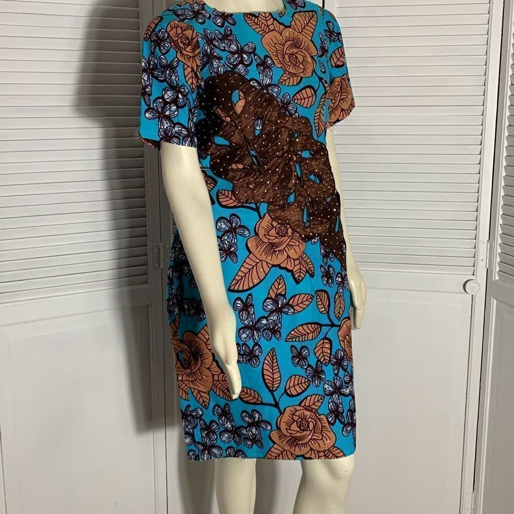 Vintage Bold Floral‎ Mod Dress With Appliqué Size Medium